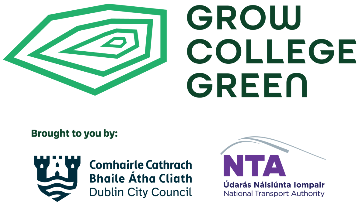 Grow College Green logo with text highlighting brought to you by and followed by the DCC and NTA logos