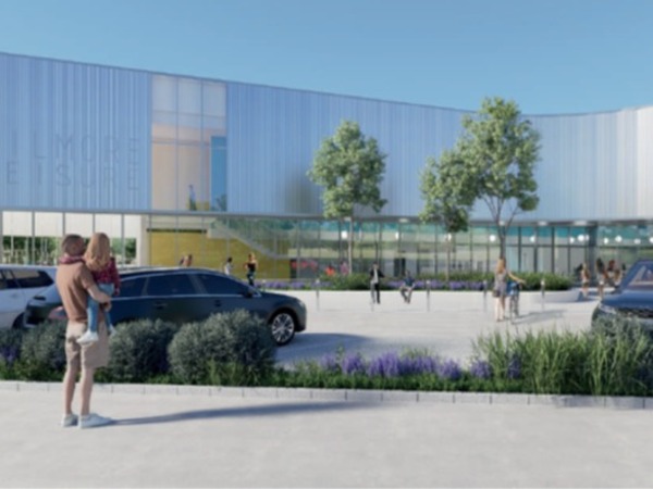 an artist's impression of the outside view of the proposed Kilmore Leisure Centre