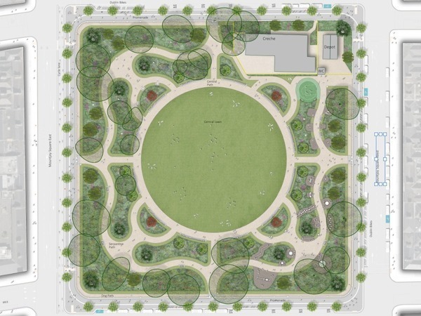 Image of an illustrative plan, demonstrating the proposed layout for Mountjoy Square Park