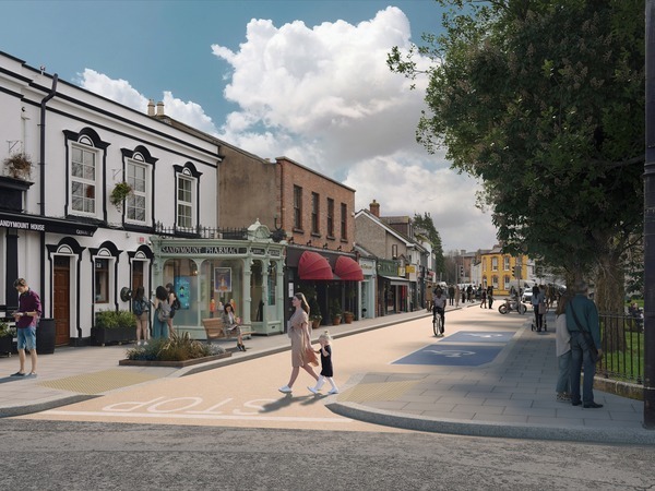 Artist’s Impression sketch view looking east along the northeast side of Sandymount Green showing the proposed scheme