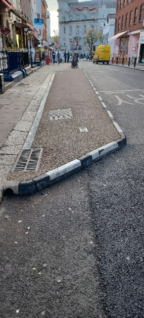 Photo of a concrete path buildout on South William Street, Dublin 2.
