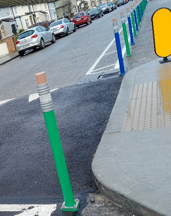 Image 4: Example flexible pencil bollards on footpath in Broombridge ET, Dublin 7