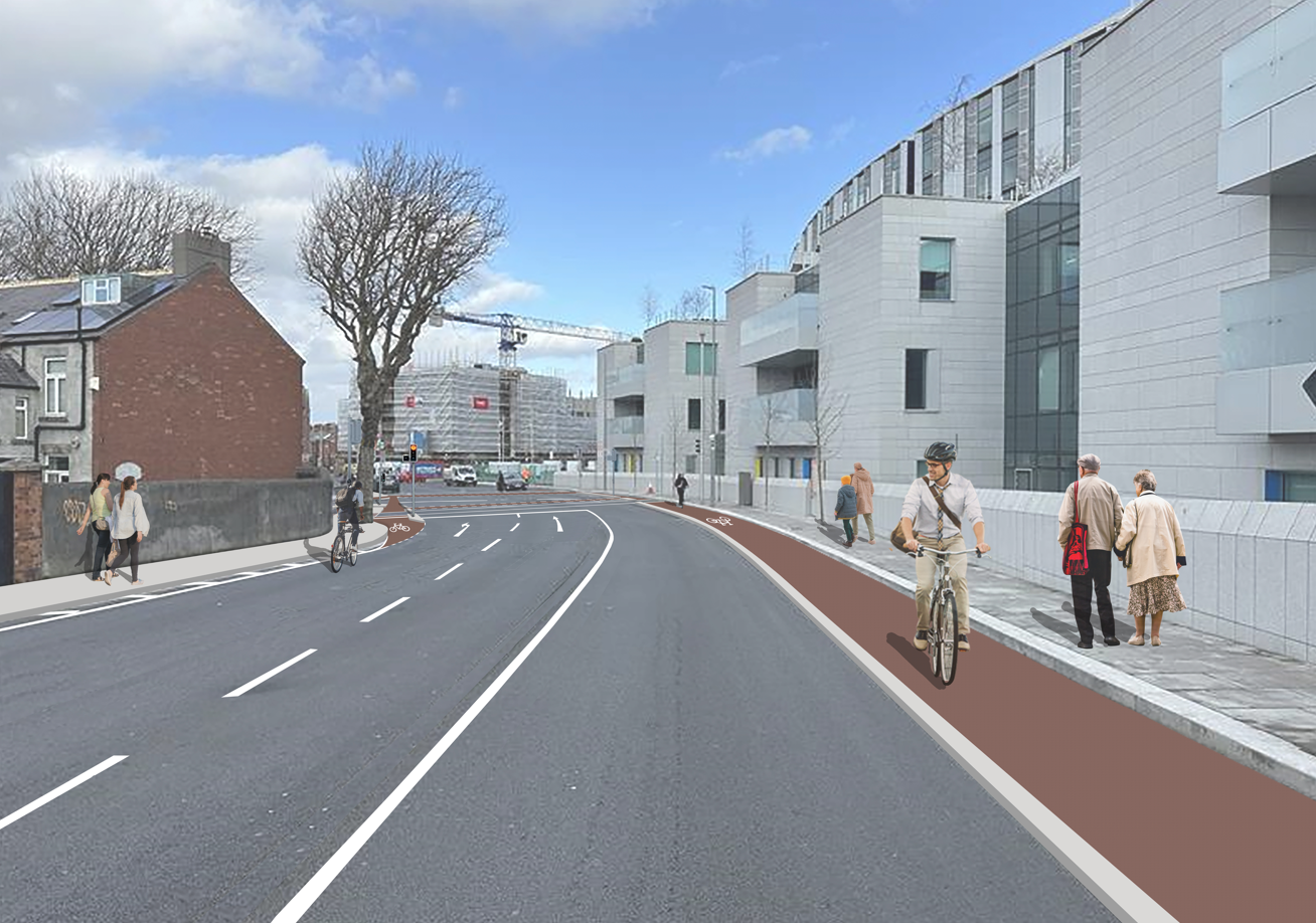 An artist’s impression of the scheme looking north on the southern arm of the junction at South Circular Road