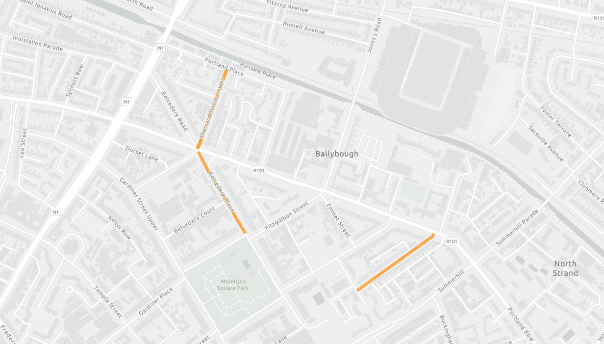 Map of the North Inner City, showing Belvedere Place, Sherrard Street Lower and Summer Street North.
